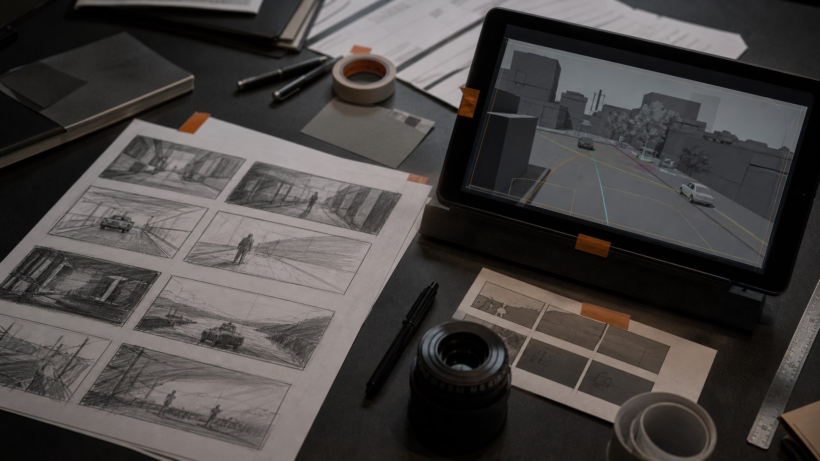 Storyboard and previz planning desk